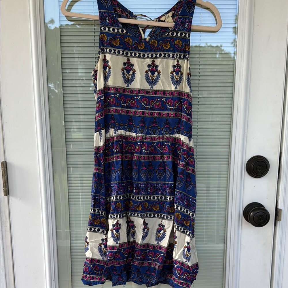 Bohemian Blue and Cream Sleeveless Dress